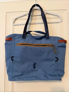 cotopaxi Blue Laptop Tote with Navy Straps and Mustard Zipper